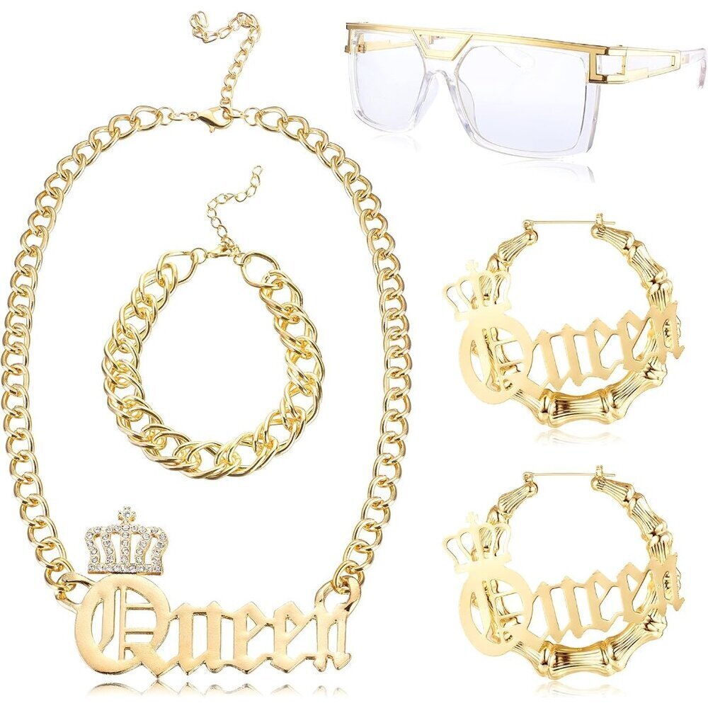 80s/90s Hip Hop Queen Costume Jewelry Accessories Set for Women Party Wear